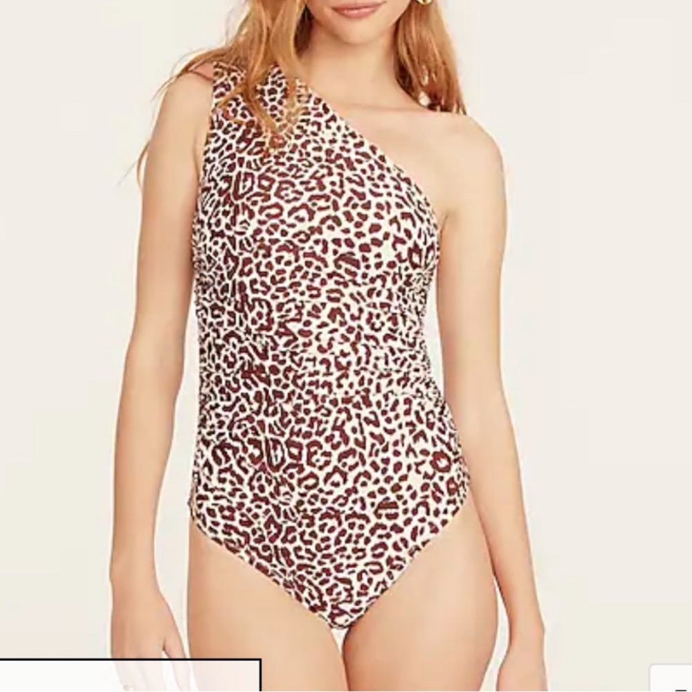 J. Crew Leopard Print One-Shoulder Swimsuit Long-Torso
